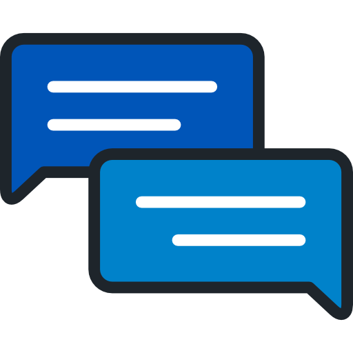 Blue speech bubble icons representing online conversation