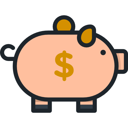 Icon of a piggy bank with coins.